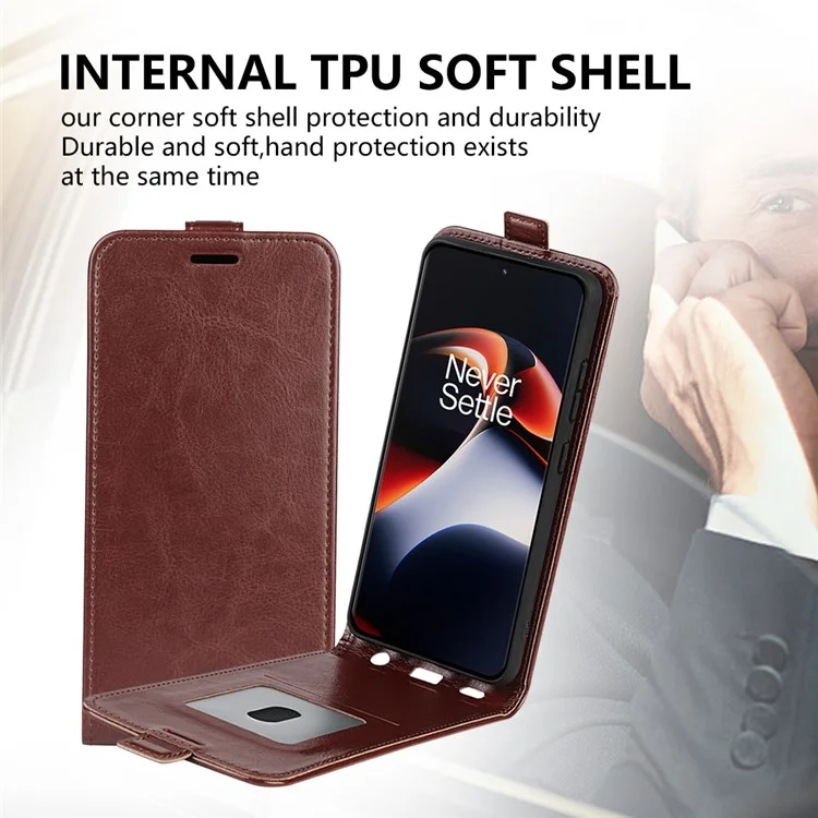 Vertical Flip Cover for OnePlus Ace 2 5G / 11R 5G , Crazy Horse Texture Leather Card Slot Case - Brown