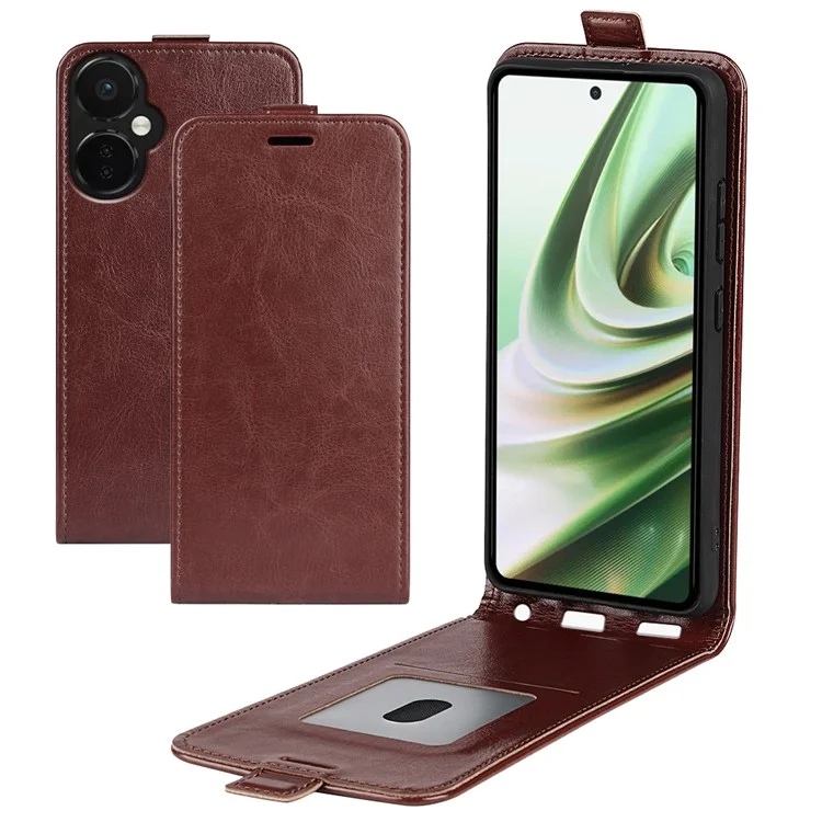 Crazy Horse Texture Leather Phone Case for OnePlus Nord CE 3 Lite 5G / Nord N30 5G , Card Holder Vertical Flip Cover - Brown
