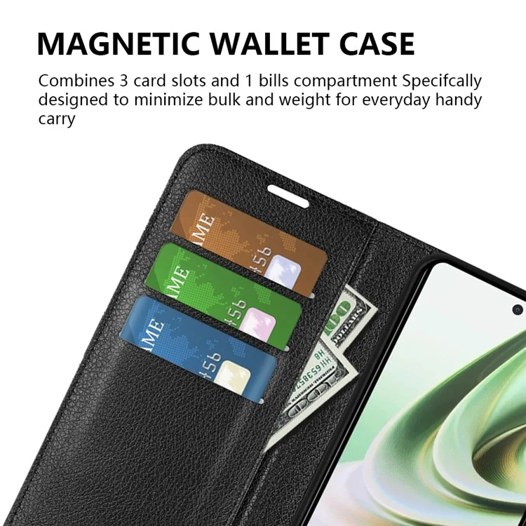 Para OnePlus Nord CE 3 Lite 5G / Nord N30 5G Funda de Teléfono de Libro de Cuero Textura Lichí, Soporte, Anti-polvo, Flip - Negro