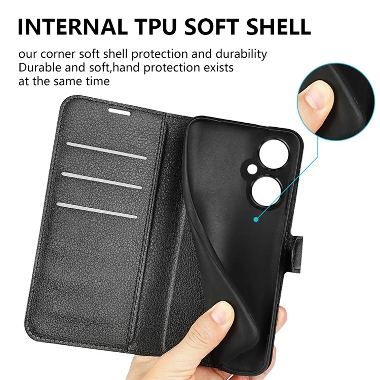 Para OnePlus Nord CE 3 Lite 5G / Nord N30 5G Funda de Teléfono de Libro de Cuero Textura Lichí, Soporte, Anti-polvo, Flip - Negro