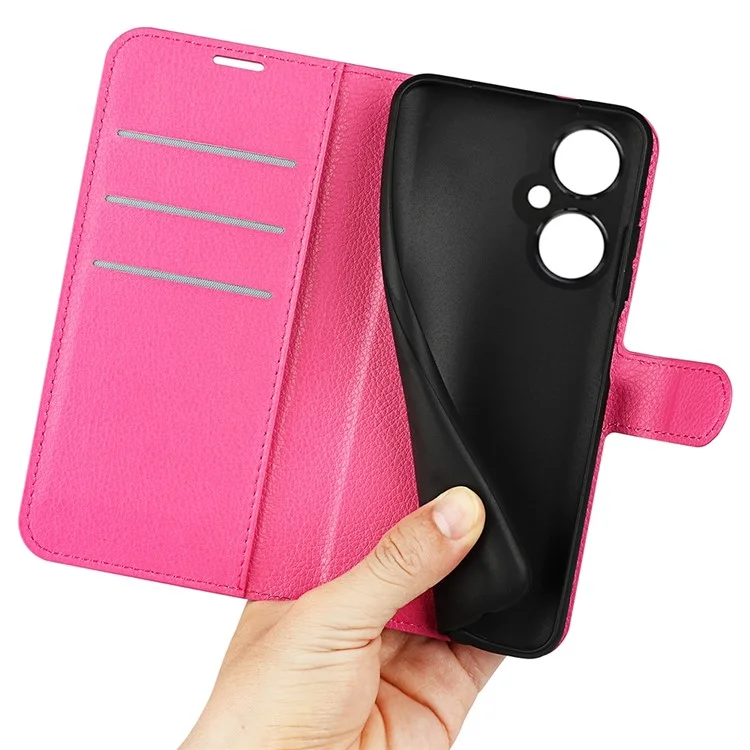 Pour OnePlus Nord CE 3 Lite 5G / Nord N30 5G Litchi Texture Leather Phone Stand Wallet Cover Anti-Dust Flip Case - Rose