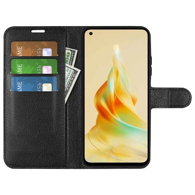 Para Oppo Reno8 T 4G Capa de Carteira de Couro PU com Suporte - Preta