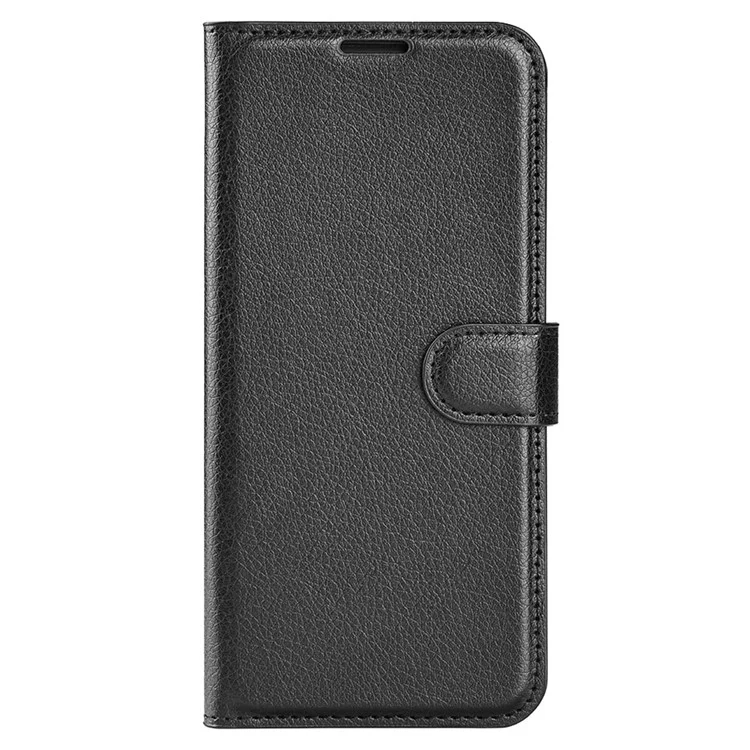 Handyhalter-Hülle für Motorola Moto E13 4G, Wallet-Funktion, Litchi-Textur-Leder-Schale - Schwarz