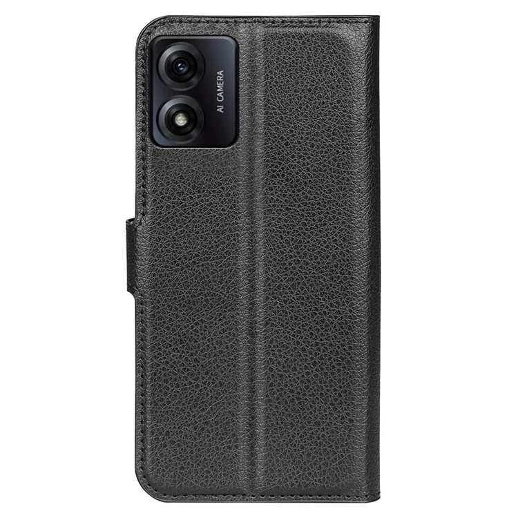 Handyhalter-Hülle für Motorola Moto E13 4G, Wallet-Funktion, Litchi-Textur-Leder-Schale - Schwarz
