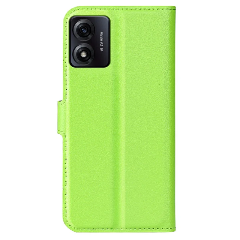 Phone Stand Case til Motorola Moto E13 4G, Lommebogsfunktion med Læderluk for Litchi-struktur - Grøn