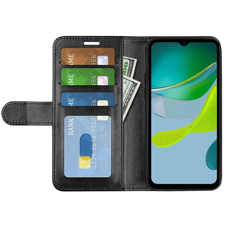 Para Motorola Moto E13 4G Funda para teléfono móvil Textura de piel de caballo loco Cartera Flip Soporte Funda para teléfono - Negro