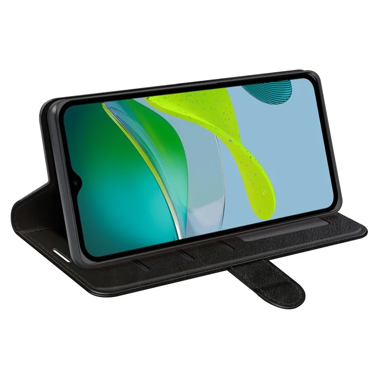 Para Motorola Moto E13 4G Funda para teléfono móvil Textura de piel de caballo loco Cartera Flip Soporte Funda para teléfono - Negro
