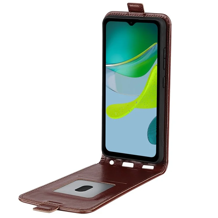 Para Motorola Moto E13 4G Vertical Flip Phone Case Crazy Horse Texture Card Holder Leather Cover - Marrón