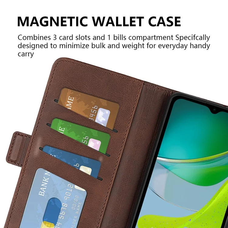 Per Motorola Moto E13 4G Anti-Scratch Calf Texture Phone Cover Magnetic Stand Wallet Leather Case - Brown