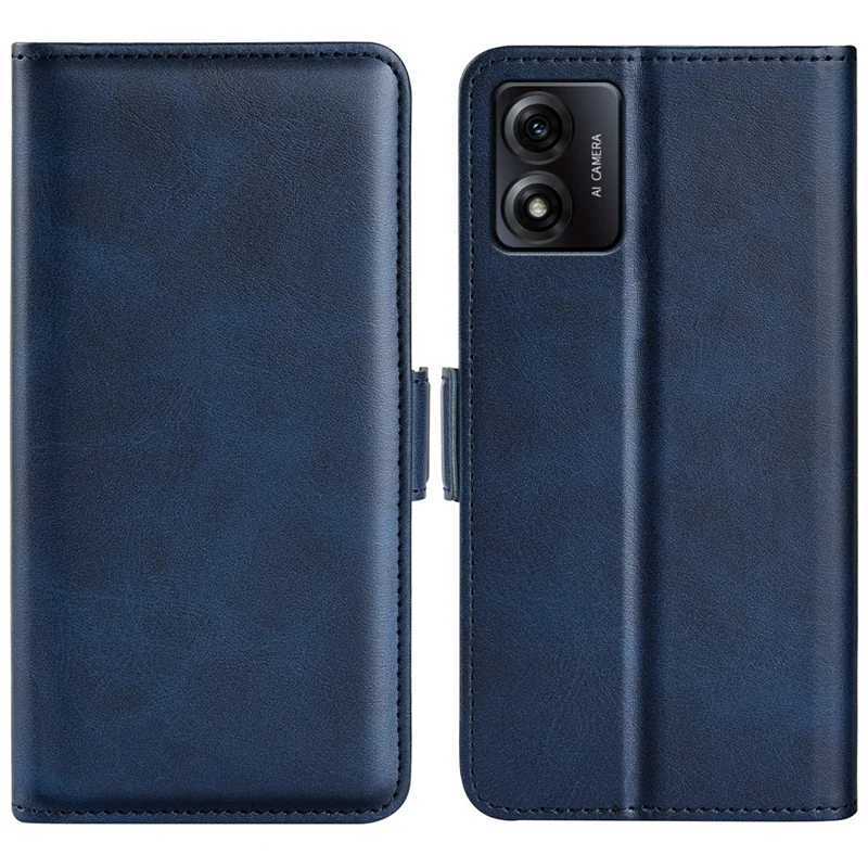 For Motorola Moto E13 4G Anti-Scratch Calf Texture Phone Cover Magnetic Stand Wallet Leather Case - Blue