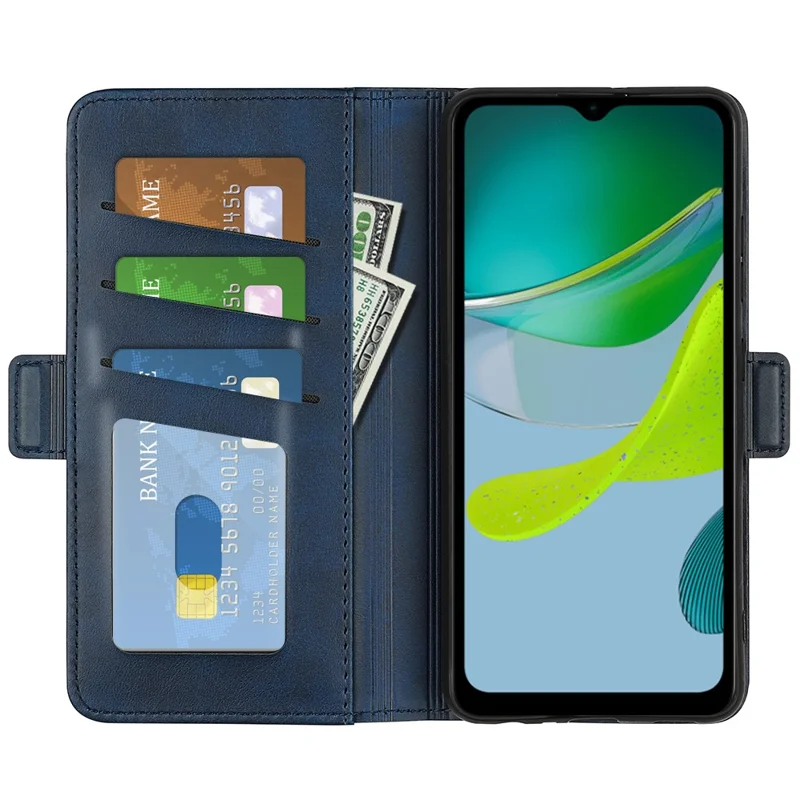 For Motorola Moto E13 4G Anti-Scratch Calf Texture Phone Cover Magnetic Stand Wallet Leather Case - Blue