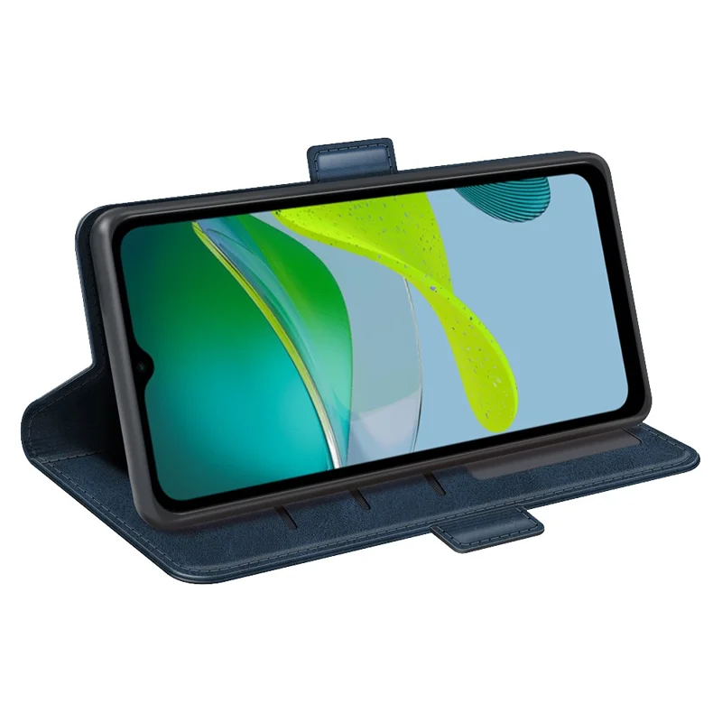 For Motorola Moto E13 4G Anti-Scratch Calf Texture Phone Cover Magnetic Stand Wallet Leather Case - Blue