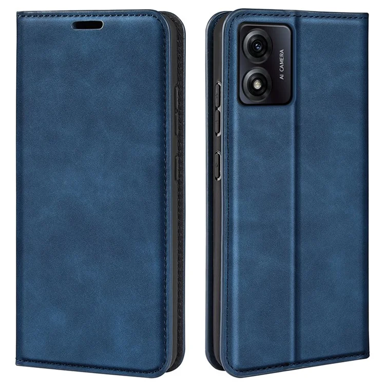 Для Motorola Moto E13 4G PU Leather Stand Wallet Cover Magnetic Skin-touch Feeling Phone Case - Blue