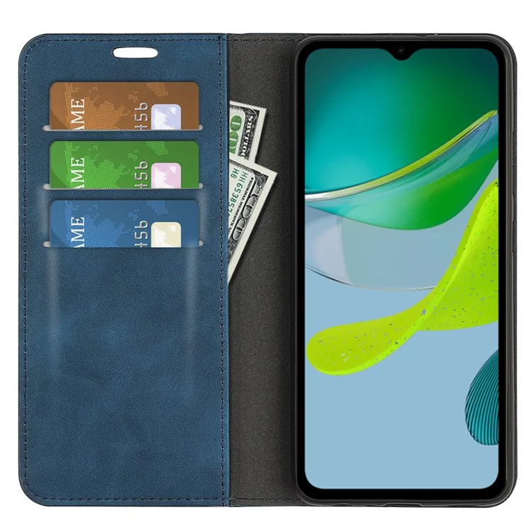 Для Motorola Moto E13 4G PU Leather Stand Wallet Cover Magnetic Skin-touch Feeling Phone Case - Blue