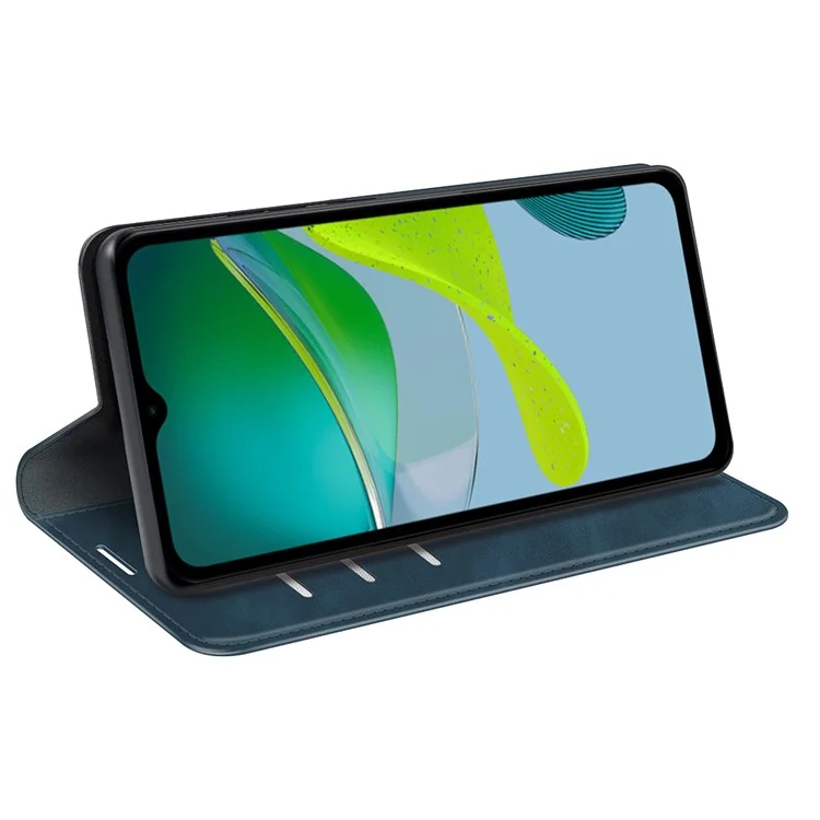 Для Motorola Moto E13 4G PU Leather Stand Wallet Cover Magnetic Skin-touch Feeling Phone Case - Blue