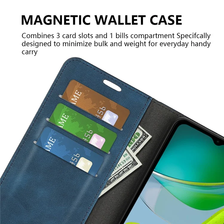 Для Motorola Moto E13 4G PU Leather Stand Wallet Cover Magnetic Skin-touch Feeling Phone Case - Blue