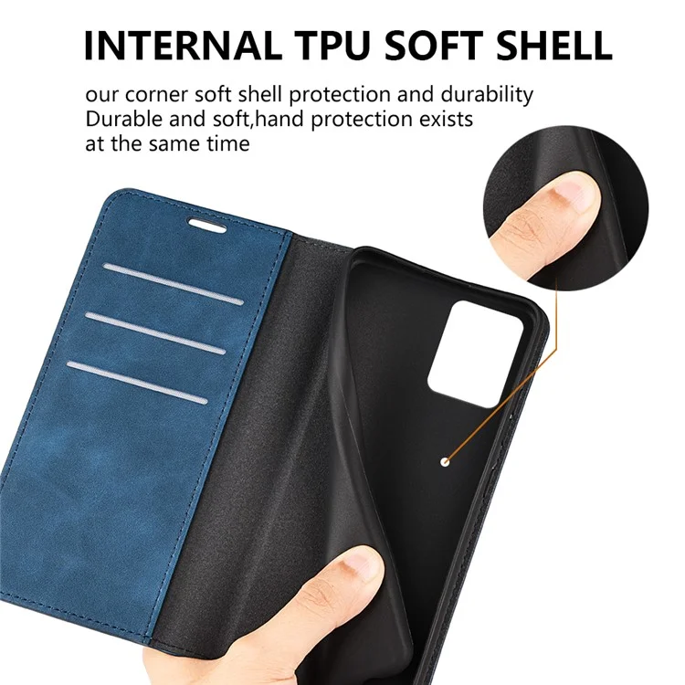Для Motorola Moto E13 4G PU Leather Stand Wallet Cover Magnetic Skin-touch Feeling Phone Case - Blue