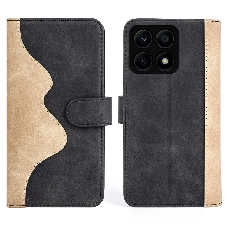 For Honor X8a 4G Funda de teléfono Estuche de cuero de dos colores splicing Stand Cartera Funda de teléfono a prueba de golpes - Negro