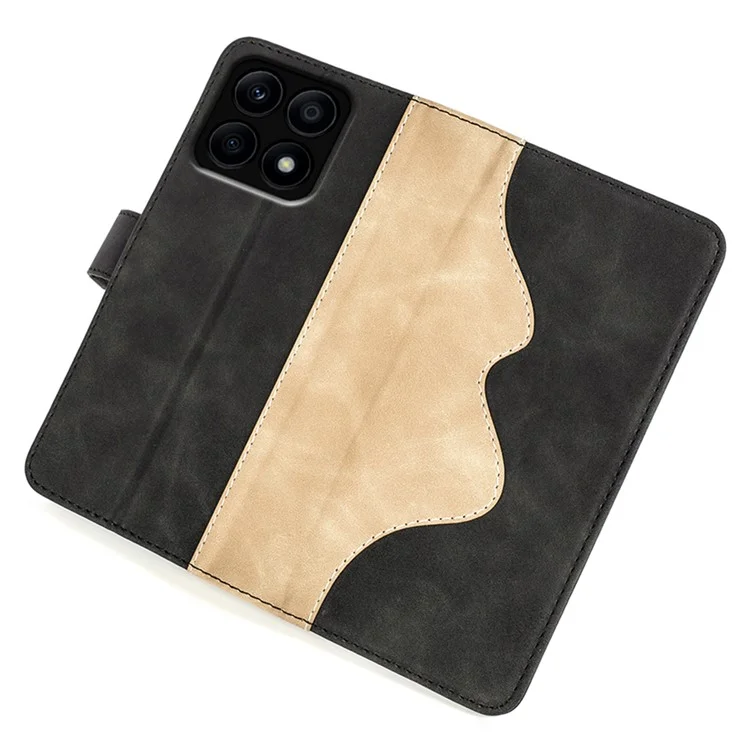 For Honor X8a 4G Funda de teléfono Estuche de cuero de dos colores splicing Stand Cartera Funda de teléfono a prueba de golpes - Negro