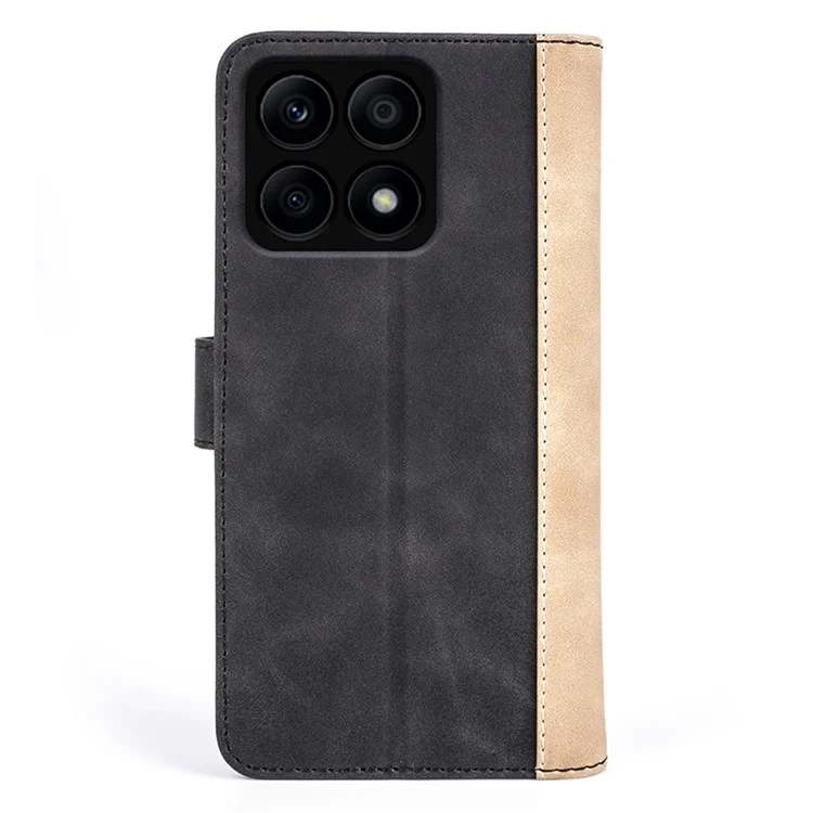 For Honor X8a 4G Funda de teléfono Estuche de cuero de dos colores splicing Stand Cartera Funda de teléfono a prueba de golpes - Negro