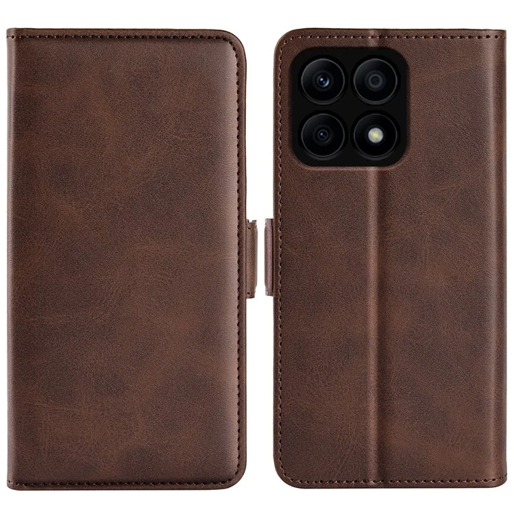 Funda de teléfono de cuero sintético con textura de becerro Para Honor X8a 4G, cierre magnético doble y soporte plegable - Marrón 