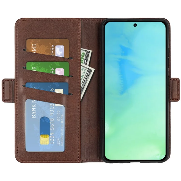 Funda de teléfono de cuero sintético con textura de becerro Para Honor X8a 4G, cierre magnético doble y soporte plegable - Marrón 