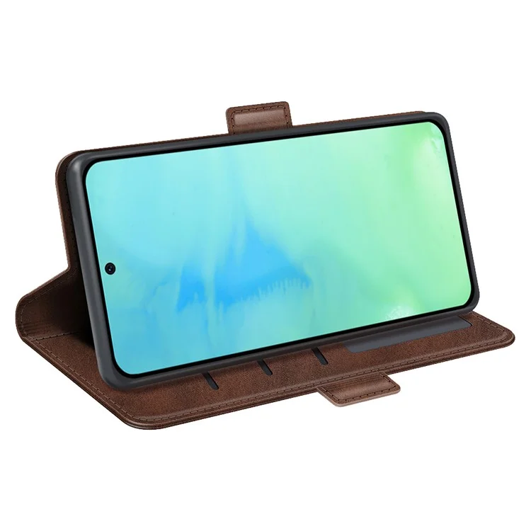 Funda de teléfono de cuero sintético con textura de becerro Para Honor X8a 4G, cierre magnético doble y soporte plegable - Marrón 