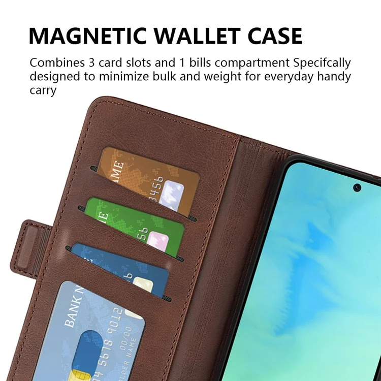 Funda de teléfono de cuero sintético con textura de becerro Para Honor X8a 4G, cierre magnético doble y soporte plegable - Marrón 