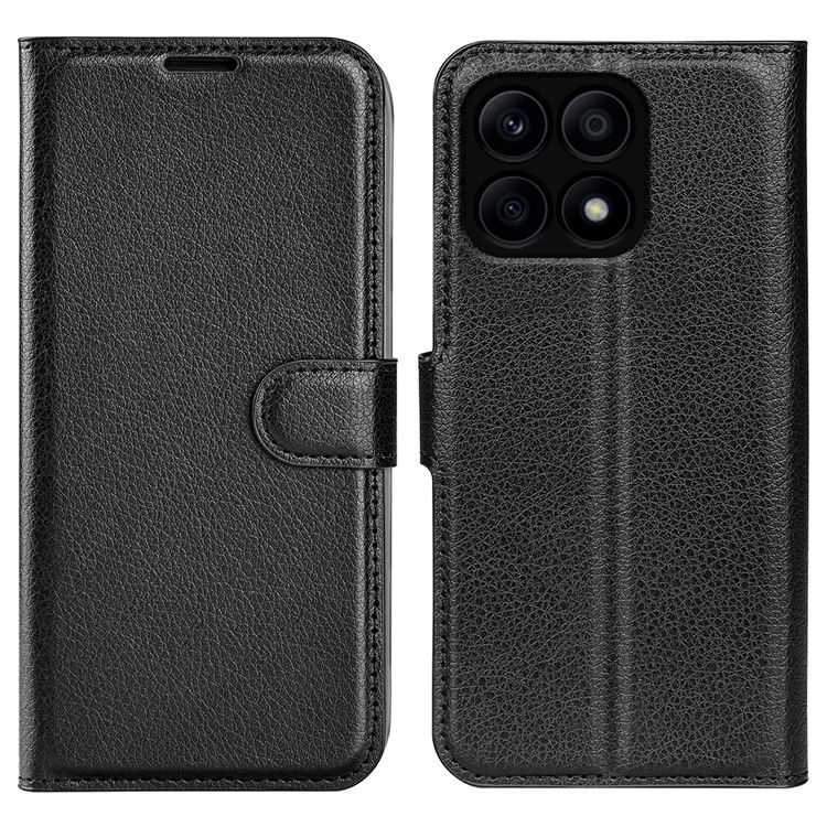 Cell Phone Case Bag for Honor X8a 4G , Litchi Texture Wallet Leather Stand Phone Cover - Black