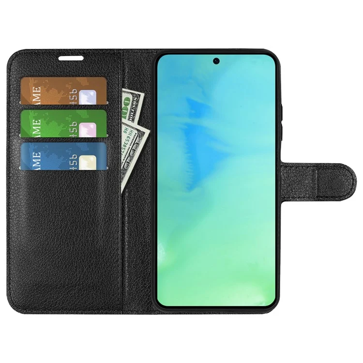 Cell Phone Case Bag for Honor X8a 4G , Litchi Texture Wallet Leather Stand Phone Cover - Black