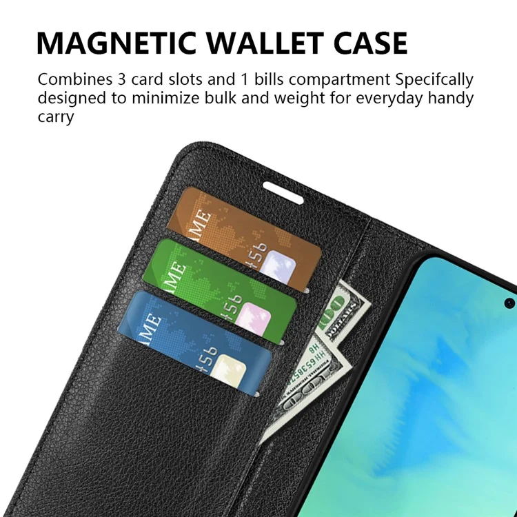 Cell Phone Case Bag for Honor X8a 4G , Litchi Texture Wallet Leather Stand Phone Cover - Black