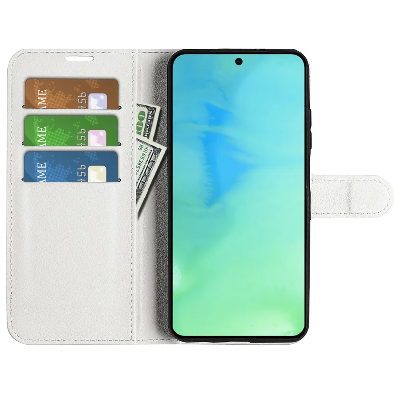 Cell Phone Case Bag for Honor X8a 4G , Litchi Texture Wallet Leather Stand Phone Cover - White