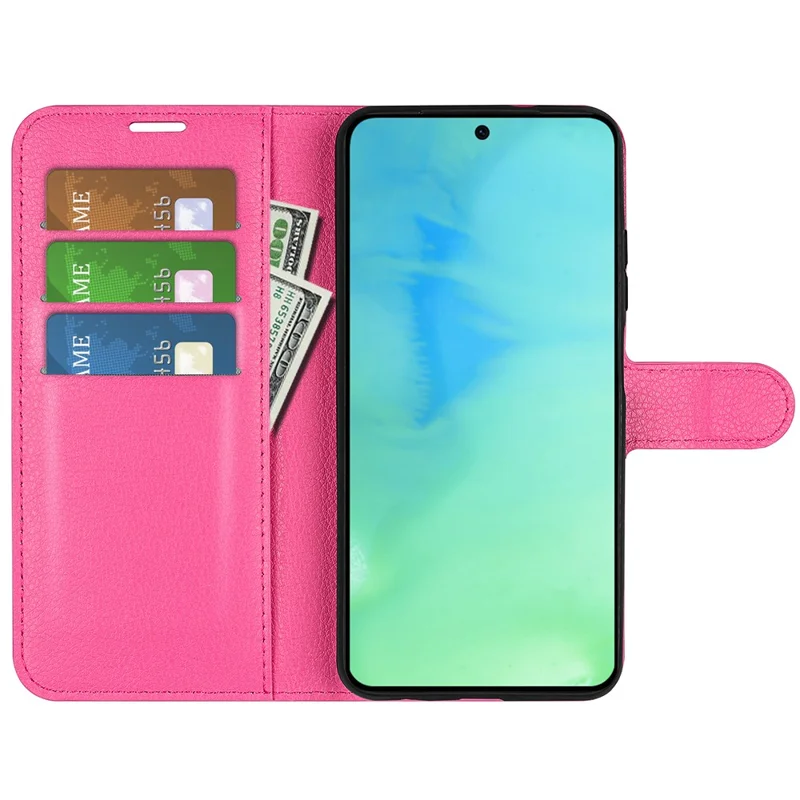 Cell Phone Case Bag for Honor X8a 4G , Litchi Texture Wallet Leather Stand Phone Cover - Rose