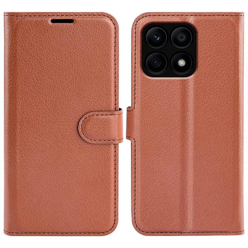 Cell Phone Case Bag for Honor X8a 4G , Litchi Texture Wallet Leather Stand Phone Cover - Brown