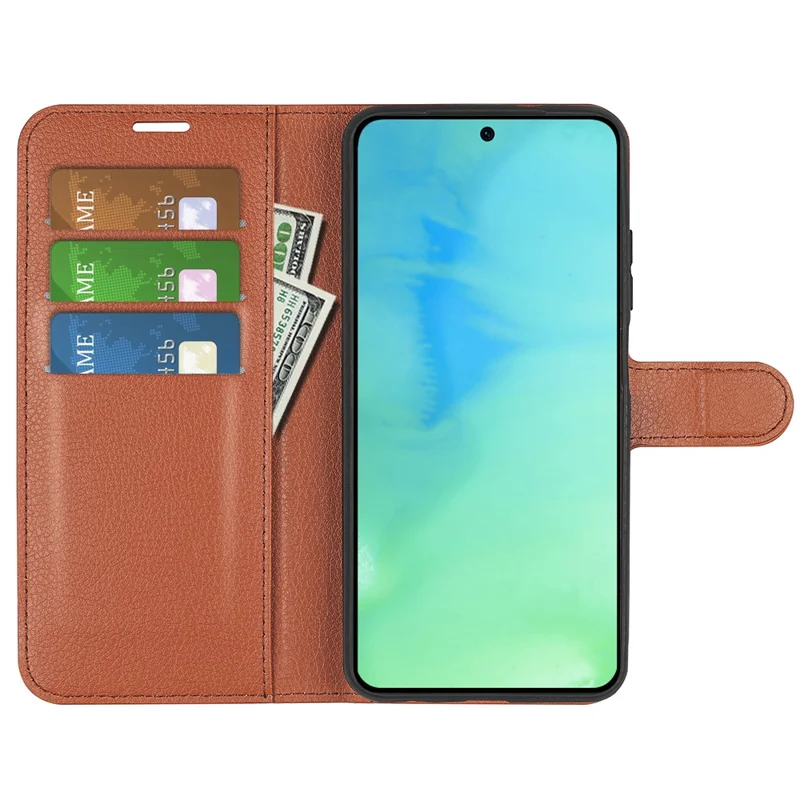 Cell Phone Case Bag for Honor X8a 4G , Litchi Texture Wallet Leather Stand Phone Cover - Brown