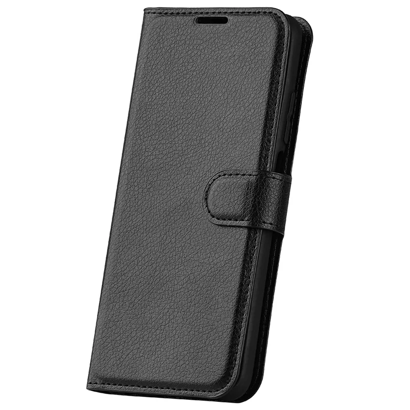 For ZTE Blade A52 Lite 4G Phone Stand Wallet Cover Litchi Texture Leather Anti-scratch Phone Case - Black