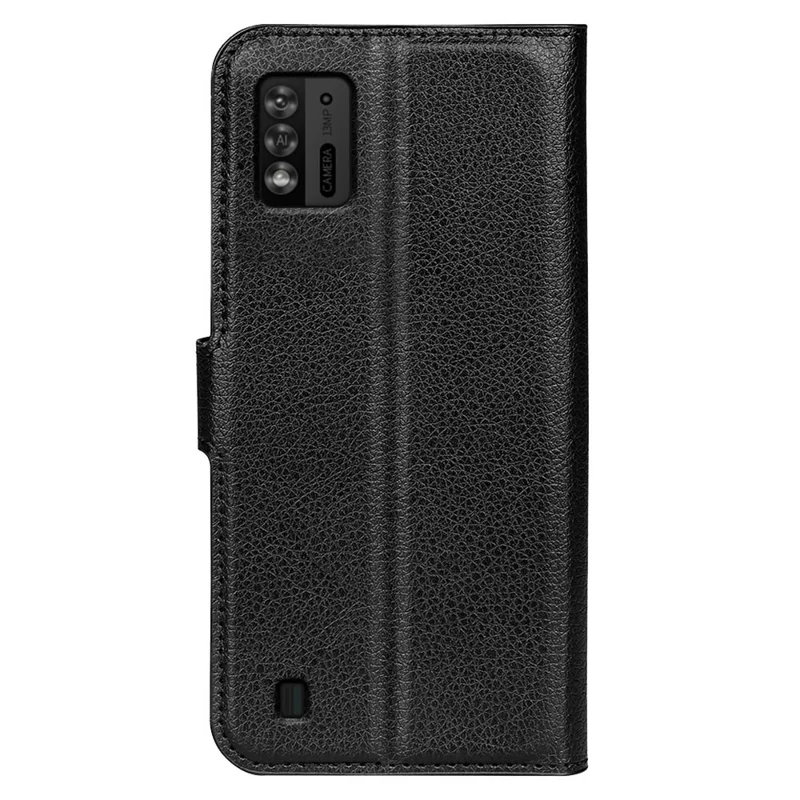 For ZTE Blade A52 Lite 4G Phone Stand Wallet Cover Litchi Texture Leather Anti-scratch Phone Case - Black