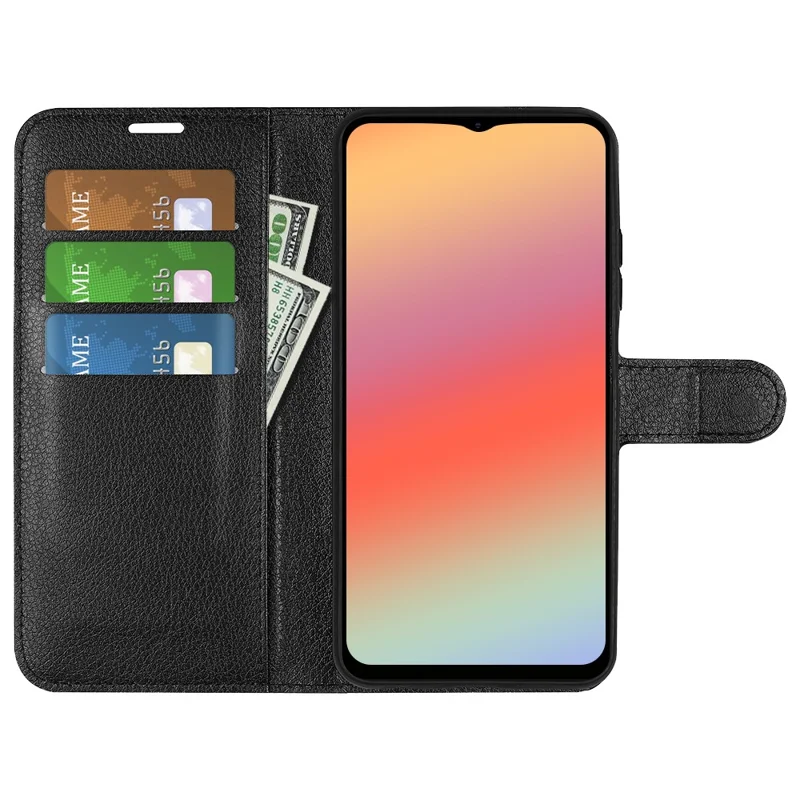For ZTE Blade A52 Lite 4G Phone Stand Wallet Cover Litchi Texture Leather Anti-scratch Phone Case - Black