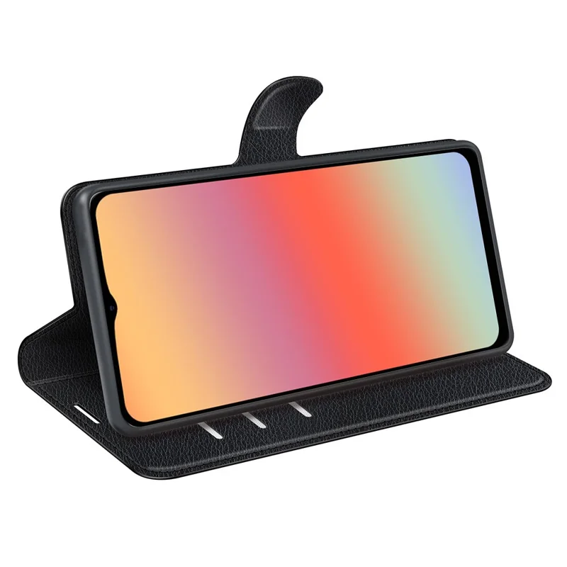 For ZTE Blade A52 Lite 4G Phone Stand Wallet Cover Litchi Texture Leather Anti-scratch Phone Case - Black