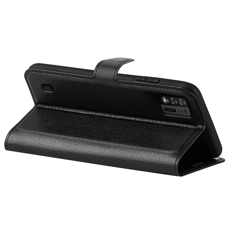For ZTE Blade A52 Lite 4G Phone Stand Wallet Cover Litchi Texture Leather Anti-scratch Phone Case - Black