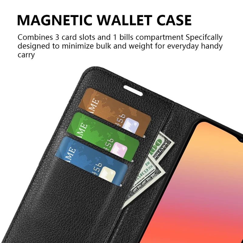 For ZTE Blade A52 Lite 4G Phone Stand Wallet Cover Litchi Texture Leather Anti-scratch Phone Case - Black