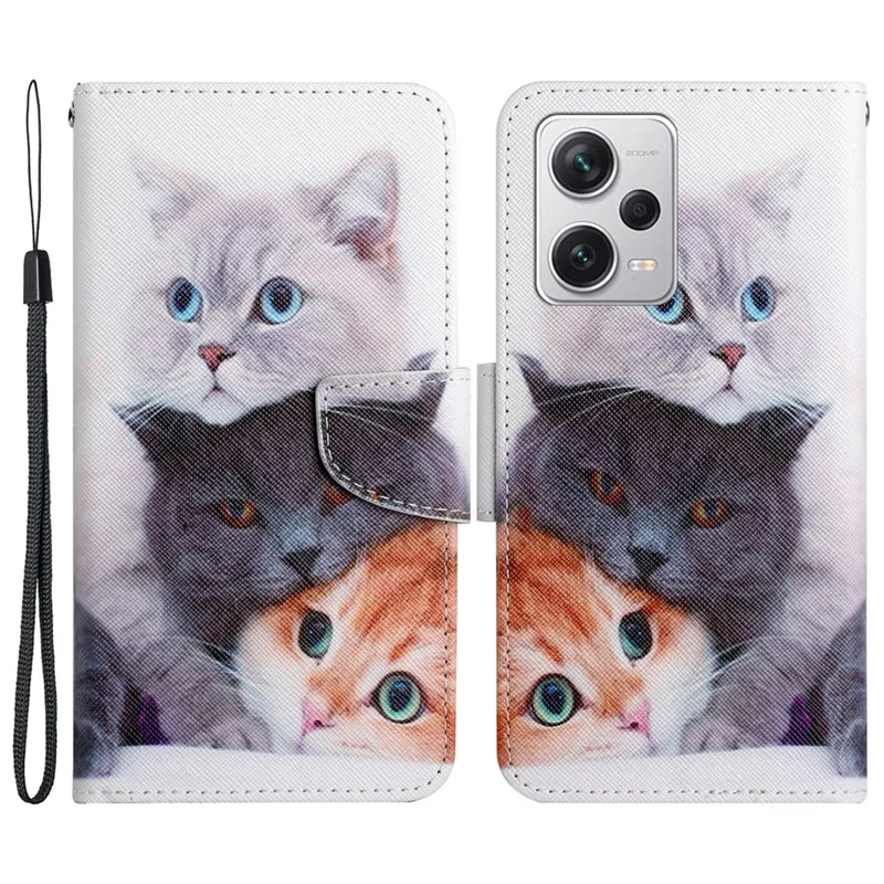 Pour Xiaomi Redmi Note 12 Pro 5G / Note 12 Pro Speed 5G / Poco X5 Pro 5G Étui de téléphone portefeuille en cuir à motif - Trois chats
