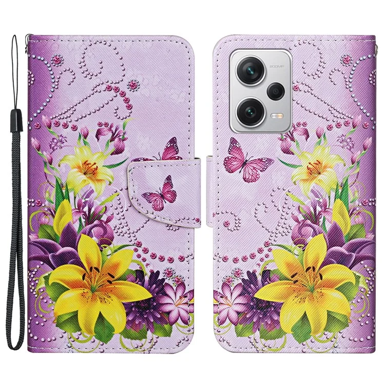 For Xiaomi Redmi Note 12 Pro 5G / Note 12 Pro Speed 5G / Poco X5 Pro 5G Leather Pattern Wallet Stand Phone Case - Yellow Flowers / Butterflies