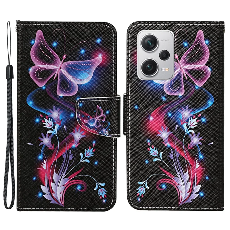 Für Xiaomi Redmi Note 12 Pro 5G / Note 12 Pro Speed 5G / Poco X5 Pro 5G Lederstruktur-Brieftasche-Ständer-Handyhülle - Leuchtende Schmetterlinge