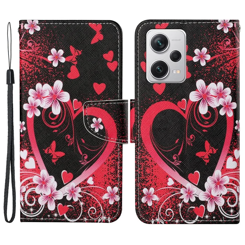 For Xiaomi Redmi Note 12 Pro 5G / Note 12 Pro Speed 5G / Poco X5 Pro 5G Leather Pattern Wallet Stand Phone Case - Red Heart