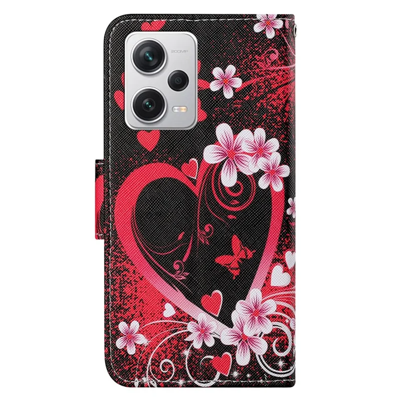 For Xiaomi Redmi Note 12 Pro 5G / Note 12 Pro Speed 5G / Poco X5 Pro 5G Leather Pattern Wallet Stand Phone Case - Red Heart