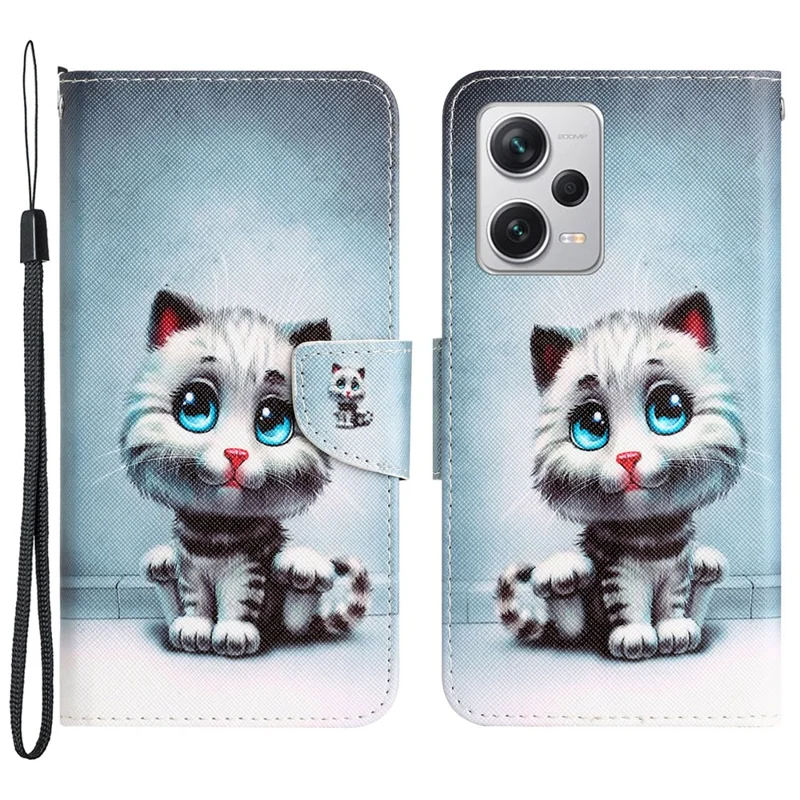 For Xiaomi Redmi Note 12 Pro 5G / Note 12 Pro Speed 5G / Poco X5 Pro 5G PU Leather Stand Pattern Phone Case with Wallet - Blue Eyes Cat