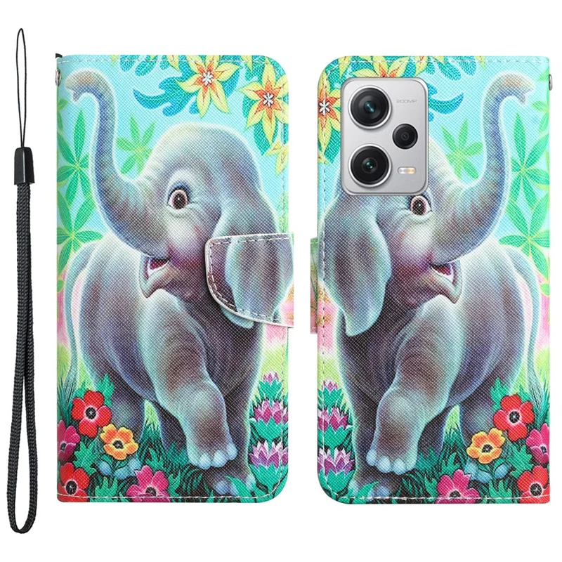 For Xiaomi Redmi Note 12 Pro 5G / Note 12 Pro Speed 5G / Poco X5 Pro 5G PU Leather Stand Pattern Phone Case with Wallet - Elephant