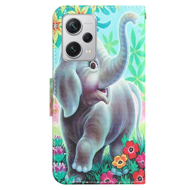 For Xiaomi Redmi Note 12 Pro 5G / Note 12 Pro Speed 5G / Poco X5 Pro 5G PU Leather Stand Pattern Phone Case with Wallet - Elephant