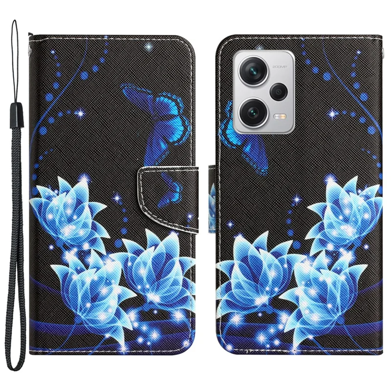 For Xiaomi Redmi Note 12 Pro 5G / Note 12 Pro Speed 5G / Poco X5 Pro 5G PU Leather Stand Pattern Phone Case with Wallet - Blue Butterfly
